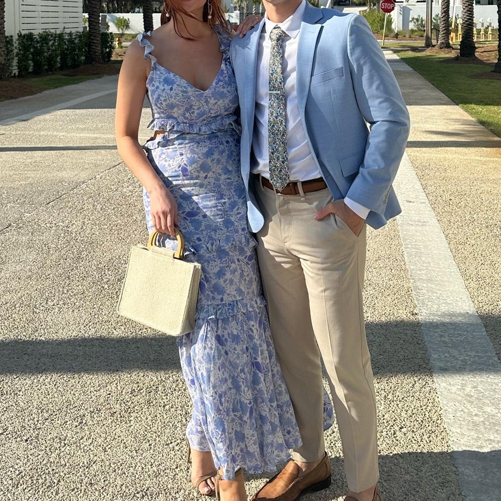 Cassis Dress - Blue Floral Maxi Dress with Ruffle Detail